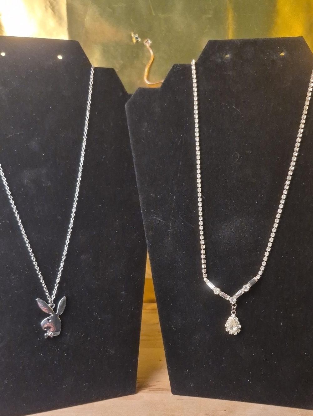 Silver Bunny Pendant Necklace - Rhinestone Necklace.